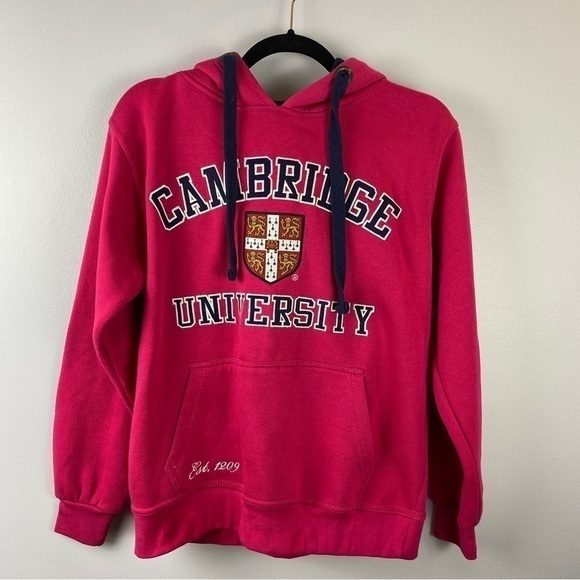 𝅺Cambridge University Casual Athleisure Pocket Hooded Sweatshirt Medium Pink - Picture 3 of 9